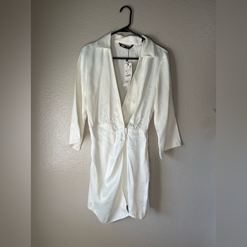Brand New Zara White Cocktail Party Satin mini Dress Sz XS NWT Formal TC0145